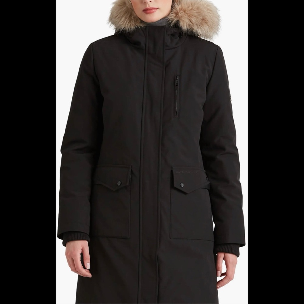 🖤LRL Faux Fur Trim Down&Feather Hooded Parka- Black🖤 - Picture 2 of 3